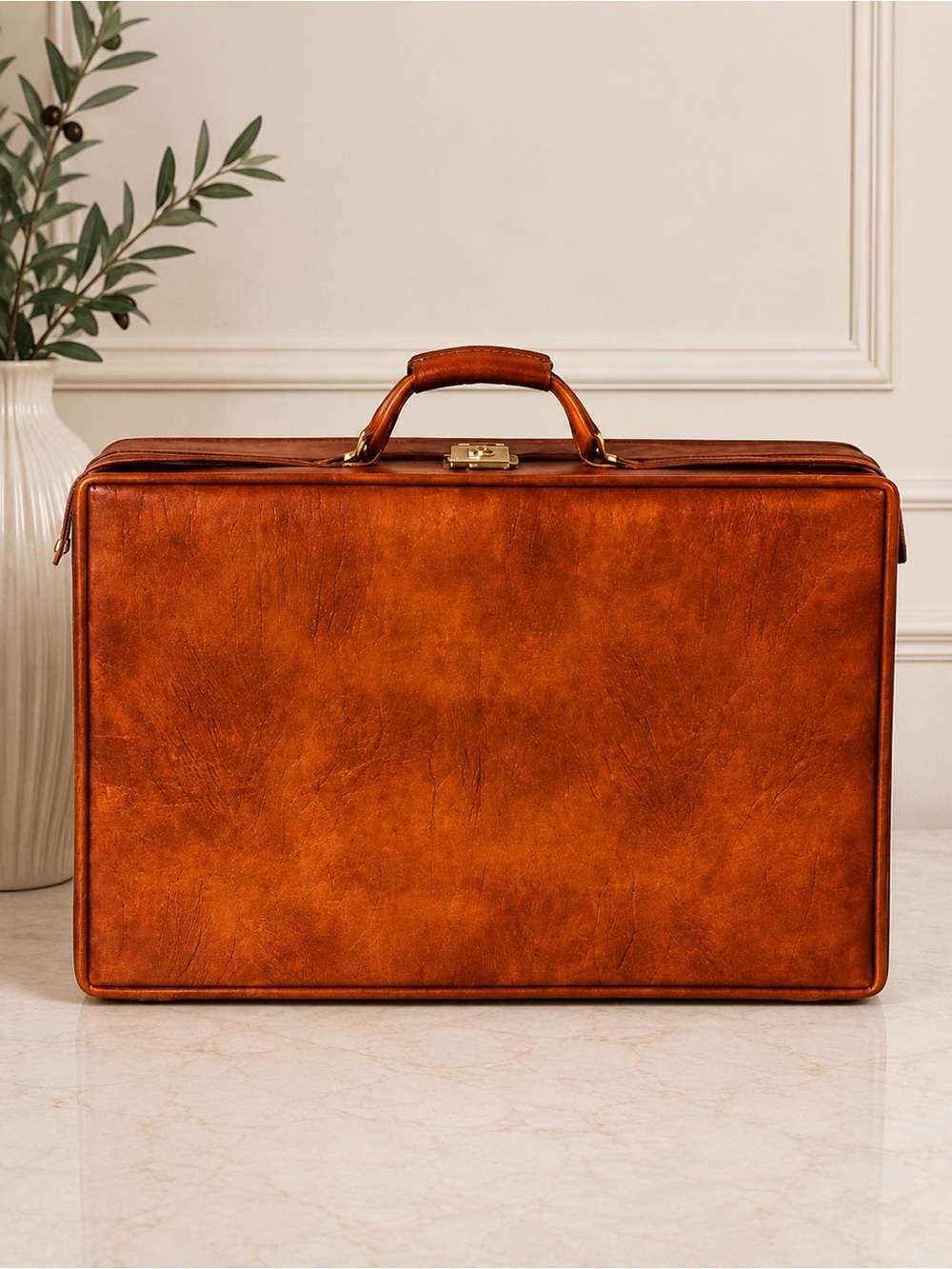 Vintage Hartmann Cognac Leather Suitcase Attache Briefcase Travel Luggage